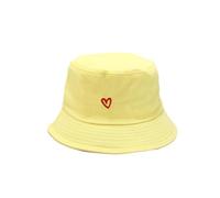 TSMORY Chapeaux de pêcheur en coton avec joli cœur brodé - Chapeaux de protection solaire légers pour femmes et filles - Activités de plein air - Joli chapeau de soleil brodé en forme de cœur, jaune