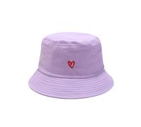 TSMORY Chapeaux de pêcheur en coton avec joli cœur brodé - Chapeaux de protection solaire légers pour femmes et filles - Activités de plein air - Joli chapeau de soleil brodé en forme de cœur, violet