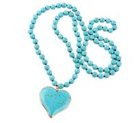 TSMORY Collier avec pendentif en forme de cœur turquoise style ethnique pour femme - Longue chaîne réglable, As shown in the figure, Turquoise