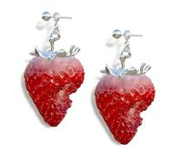 TSMORY Collier/boucles d'oreilles élégantes en résine en forme de fraise pour diverses occasions pour transmettre des sentiments doux et des expressions tendances. Collier/boucles d'oreilles en forme