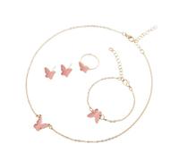 TSMORY Parure de bijoux 4 pièces en forme de papillon avec collier, boucles d'oreilles, bracelet et bagues, pendentif, chaîne de cou, anniversaire pour femme, As shown in the figure, Métal