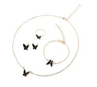 TSMORY Parure de bijoux 4 pièces en forme de papillon avec collier, boucles d'oreilles, bracelet et bagues, pendentif, chaîne de cou, anniversaire pour femme, As shown in the figure, Métal