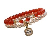 TSMORY Perles résistantes aux allergies, structure double couche, légère et confortable, pour une utilisation toute la journée, accessoire de perles de verre, chaîne de main, taille unique, Comme