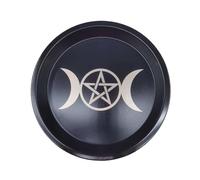 TSMORY Plateau rituel en acier au carbone - Plateau rond pour décoration de la maison - Bougeoir - Plateau de rangement en cristal