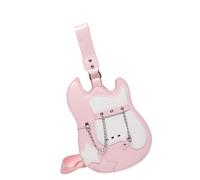 TSMORY Sac à bandoulière en forme de guitare pour femme avec sangle réglable en cuir synthétique avec blocage des couleurs, sac à main fantaisie avec chaîne, rose, As shown in the figure