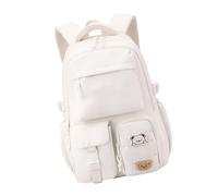 TSMORY Sac à dos d'école esthétique japonaise pour femme en nylon résistant à l'eau avec plusieurs compartiments et bandes d'épaule ergonomiques, blanc, 30x46x18cm