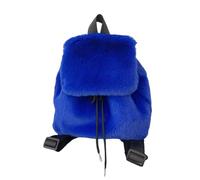 TSMORY Sac à dos élégant en peluche pour femme - Couleur unie - Cordon de serrage - Petit sac à bandoulière avec rabat pour un confort hivernal, bleu, As shown in the figure