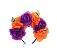 TSMORY Serre-tête à fleurs mexicaines d'Halloween et papillons - Accessoire de déguisement - 10,2 cm