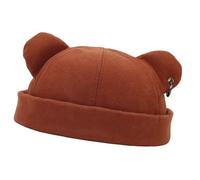 TSMORY Unisexe Chaud Épais Hiver Casquettes Sans Bord Avec Belle Oreille D'Ours Mode Street Dancing Chapeau Tête De Mort Chapeau Pour Femme Fille, rouge brique, XS-XXL