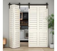 TSMST 120cm/4ft Kit de quincaillerie pour porte de grange coulissante pliante pour 4 portes, ensemble de rails de porte de grange,(keine Tür)