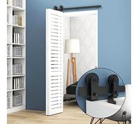 TSMST 150cm/5ft Kit de quincaillerie pour porte de grange coulissante pliante pour 2 portes, ensemble de rails pour porte de grange,(keine Tür) Risseau ensem forme de T