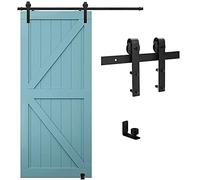 TSMST 6.6FT/200cm Quincaillerie Kit de Rail pour Porte Coulissante avec Guide de Plancher de Porte, Kit de Rail de Porte de Grange Robuste Adapté à une Porte en Bois Unique,forme de J