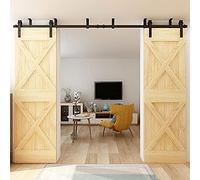 TSMST 9FT/274cm Montage au plafond Rail Porte Coulissante,Double Porte Quincaillerie Coulissante de Grange en Bois Kit, Système de Rail kit Pour Portes Coulissantes forme de J