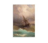 TSNKNP Ship In The Stormy Sea Poster Peinture décorative sur toile Art mural pour salon, chambre à coucher, art mural, impression d'image moderne, décoration de salle familiale, 50 x 75 cm