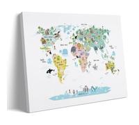 TSNKNP World Map Animals Poster Peinture décorative sur toile Art mural pour salon, chambre à coucher, art mural, impression d'image moderne, décoration de salle familiale, 50 x 75 cm