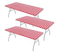 TsoLay 3 Pcs Nappe de Table pour Table, Housse de Table de Pique-Nique en Vinyle Élastique Imperméable Extensible avec Doublure en Flanelle (Rouge)