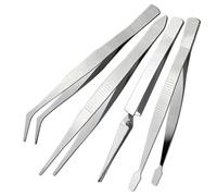 TsoLay 4pcs Tiptes de Précision Réglage avec des Clips Pliés Droits Outil de Pansement en Acier Inoxydable Épaissi pour le Soudage de Réparation Électronique