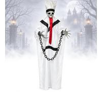 TsoLay Déguisement Dhalloween Pour Homme De 180 Cm, Comprenant Chapeau, Chaîne De Langue Et Thème Fantôme Noir/blanc. Idéal Comme Costume Effrayant