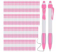 TsoLay Lot de 100 stylos à bille rétractables à encre noire avec rose pour fournitures de bureau pour femmes et filles Cadeau rose