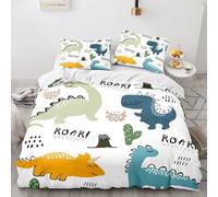 TSOPEFI Parure de lit pour enfants avec motif de dinosaure, housse de couette imprimée de dinosaures colorés mignons, ensemble de literie décoratif ludique pour garçon fille (D, 135x200cm)