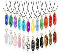 Tsophreniq 24 Pièces Collier Pendentif en Hexagonal Collier Pendentif en Pierre de Quartz Naturel Collier de Pierres Précieuses Enveloppées de Fil de de pour Femmes