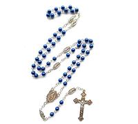 Tsophreniq Chapelet catholique en perles de verre bleu pour prière pour croix sainte bijoux religieux cadeaux pour femmes hommes chapelet catholique collier pour homme et femme