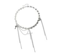 Tsophreniq Collier contemporain avec pendentif en forme de cœur et crucifix avec franges en alliage léger - Cadeau religieux - Accessoire de mode