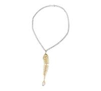 Tsophreniq Cravate en forme d'arête de poisson avec perles et cristaux pour femme, collier long, bijou parfait pour offrir une cravate métallique
