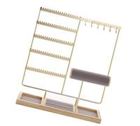 Tsophreniq Présentoir à bijoux en bois avec 108 trous de boucles d'oreilles, 12 crochets pour colliers et plateaux recouverts de tissu pour bracelets, montres, planificateur de bijoux ruraux