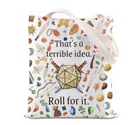 TSOTMO DND Merch Dungeon Master Tote Bag DM Cadeau RPG Cadeau D&D Gamer Sac à bandoulière Dé Dragon Lover Cadeau, Roll for It, medium