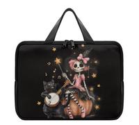 TSOVTHRID Housse de transport pour ordinateur portable de 10 à 17 pouces pour homme et femme, sac à bandoulière avec fermeture éclair, Squelette sorcière chat noir Halloween, 15 Inch