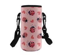TSOVTHRID Joli sac de transport portable pour bouteille d'eau avec sangle pour filles, marche et randonnée, Cœur coccinelle, Taille unique, Ensemble cartable
