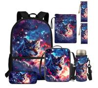 TSOVTHRID Lot de 6 sacs à dos isothermes pour garçons de 6 à 8 ans, 4 à 6 ans, 8 à 10 ans, fournitures scolaires, Galaxy Wolf., Sacs à dos de jour