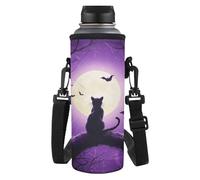 TSOVTHRID Manchon de bouteille d'eau mignon et léger avec sangle pour les filles qui marchent, Lune chat noir, Taille unique, Ensemble cartable