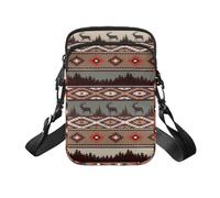 TSOVTHRID Petit sac à bandoulière avec fermeture éclair et plusieurs bandoulières, sac banane pour homme et femme, Cerf de la tribu aztèque géométrique