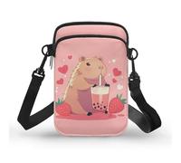 TSOVTHRID Petit sac à bandoulière pour femme - Sac à bandoulière à 2 couches - Sac à main pour téléphone portable, Thé Boba à la fraise rose Capybara