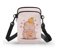 TSOVTHRID Petit sac à bandoulière pour femme - Sac à bandoulière à 2 couches - Sac à main pour téléphone portable, Thé Boba à l'orange Capybara