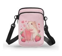 TSOVTHRID Petit sac à bandoulière pour femme - Sac à bandoulière à 2 couches - Sac à main pour téléphone portable, Thé Boba à la fraise Capybara