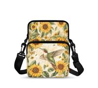 TSOVTHRID Sac à bandoulière à 2 couches pour enfants - Sac à bandoulière pour l'école, Mots verts Colibri Tournesols Papillons
