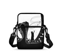 TSOVTHRID Sac à bandoulière à 2 couches pour femmes, hommes et filles, Black Cats Notes de musique blanches