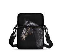 TSOVTHRID Sac à bandoulière pour femme, petit sac à bandoulière, sac de poitrine, étui de téléphone, Cheval noir.