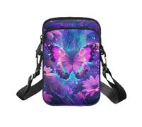 TSOVTHRID Sac à bandoulière pour femme, sac de rangement à bandoulière avec poche avant, Papillon violet bling fleur flamme bleue