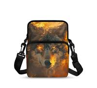 TSOVTHRID Sac à bandoulière pour fille, sac à bandoulière léger à 2 couches, pochette de taille, Feu de flamme de loup gris