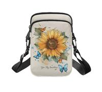 TSOVTHRID Sac à bandoulière pour filles - Sac à bandoulière pour téléphone portable - Sac banane pour l'école, Mots de tournesol bleus et dorés