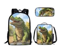 TSOVTHRID Sac à dos d'école pour garçons 3 en 1 sac à livres et boîte à déjeuner pour garçons et adolescents, crocodile