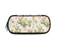 TSOVTHRID Trousse à crayons pour fournitures scolaires, bureau, université, adolescentes, adultes, Cactus Vert Fleurs Pois, Trousse de beauté