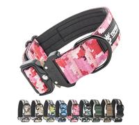 TSPRO Collier Tactique Boucle Rapide et Patch pour Chiens Moyens et Grands | Boucle Métallique à Libération Rapide, Panneau Crochets Velours, Rembourrage Premium, 3,8 cm, Ajustable, Camo Rose L