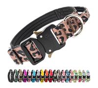 TSPRO Collier Tactique Boucle Rapide & Poignée pour Chiens Moyens et Grands | Boucle Métallique Rapide, Facile à Mettre, Rembourrage Premium, Largeur 3,3cm Ajustable pour Promenades, Imprimé Léopard M