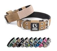 TSPRO Collier Tactique Chien Collier Chien avec Boucle en Métal et Patchs, Reglable Collier de Chien Épais et Solide pour Les Chiens de Grande à Très Grande Taille (Khaki L)