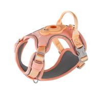 TSPRO Harnais Chien Moyenne Taille avec Porte Airtag, Réglable Harnais pour Chien avec Poignée Douce, Durable, Polyvalent, Réfléchissant pour Promenade, Course et Entraînement (Orange Taille 4)
